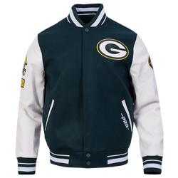 Men's - Pro Standard Packers Old English Rib Wool Varsity Jacket - White/Forest Green