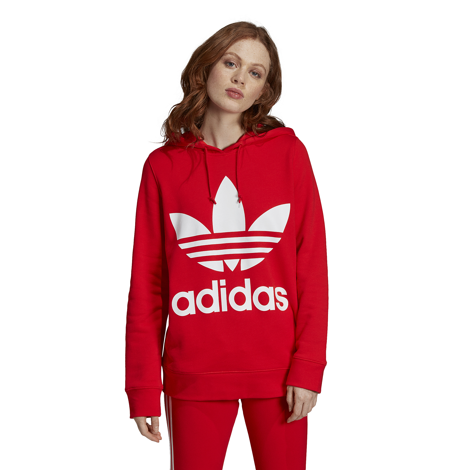 red adidas trefoil hoodie women's