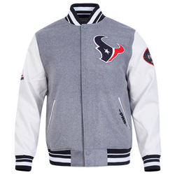 Men's - Pro Standard Texans Classic Old English Rib Satin Jacket - Heather Grey/White/Black
