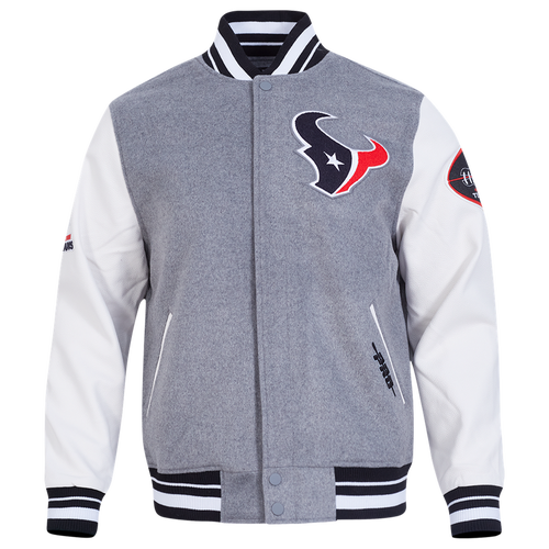 Pro Standard Mens Houston Texans Texans Classic Old English Rib Satin Jacket - - Heather Grey / White / Black