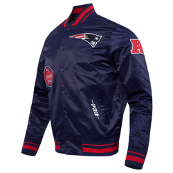 Men's - Pro Standard Patriots Old English Rib Satin Jacket - Midnight Navy/Red/Midnight Navy