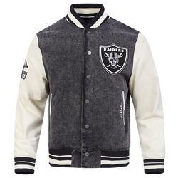 Men's - Pro Standard Raiders Rebel Athletics Denim Varsity Jacket - Washed Black/Eggshell