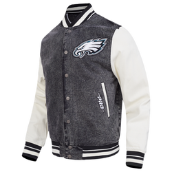 Men's - Pro Standard Eagles Rebel Athletics Denim Varsity Jacket - Eggshell/Washed Black