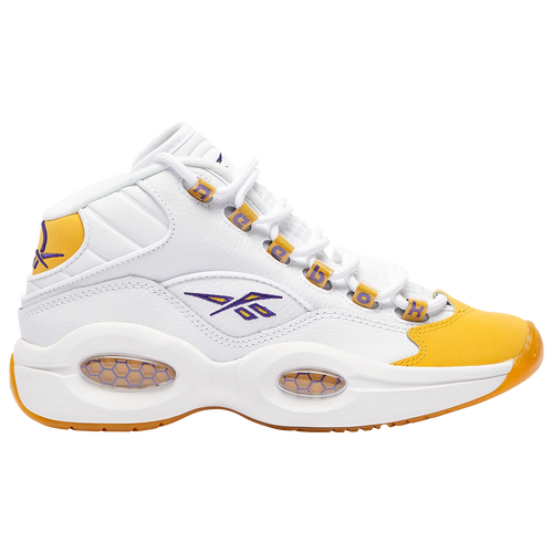 Reebok Kids' Question Mid Leather Trainers In White/yellow