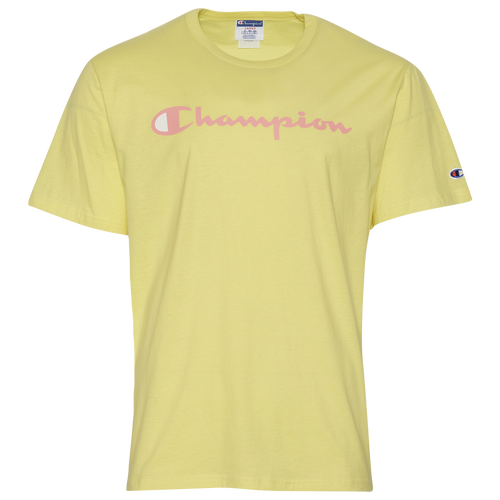 

Champion Mens Champion Script 22 Short Sleeve T-Shirt - Mens Yellow/Pink Size M