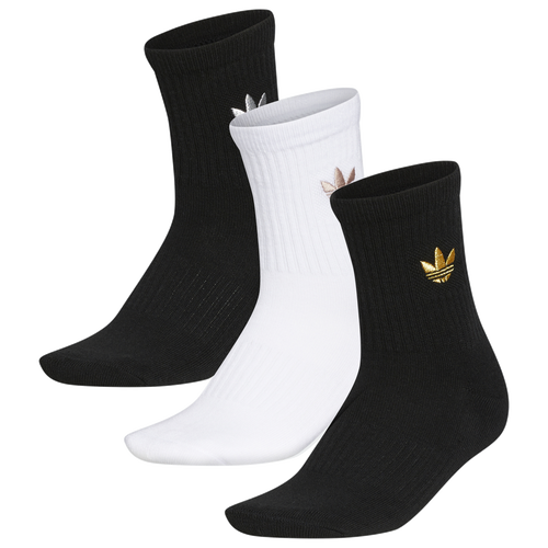 

adidas Originals Womens adidas Originals OG Gilver Trefoil 3 Pack Mid Socks - Womens Black/Gold/White Size M