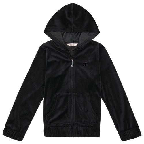 

Girls Juicy Couture Juicy Couture Velour Full-Zip Hoodie - Girls' Grade School Deep Black/Black Size S