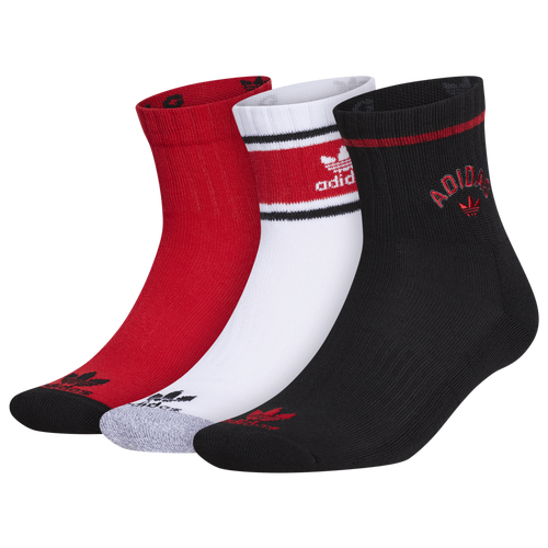 Adidas Originals Mens  New Prep 3 Pair Quarter Socks In Black/scarlet/white