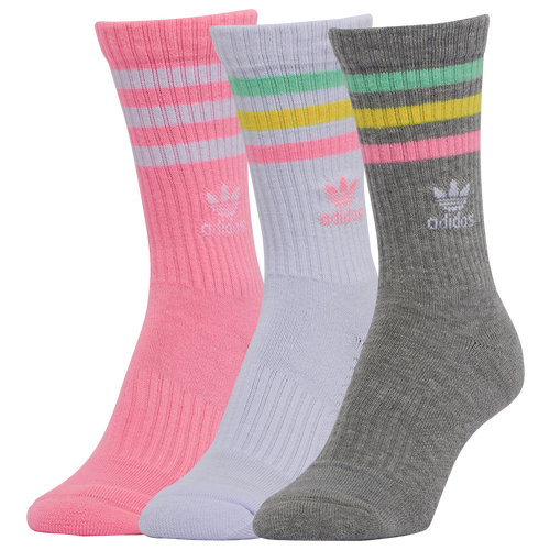 

adidas Originals Boys adidas Originals Originals 3 Pack Crew Socks - Boys' Grade School White/Pink/Yellow Size L