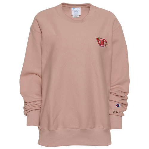 

Champion Womens Champion Boyfriend Reverse Weave Crew - Womens Tan/Pink Size M