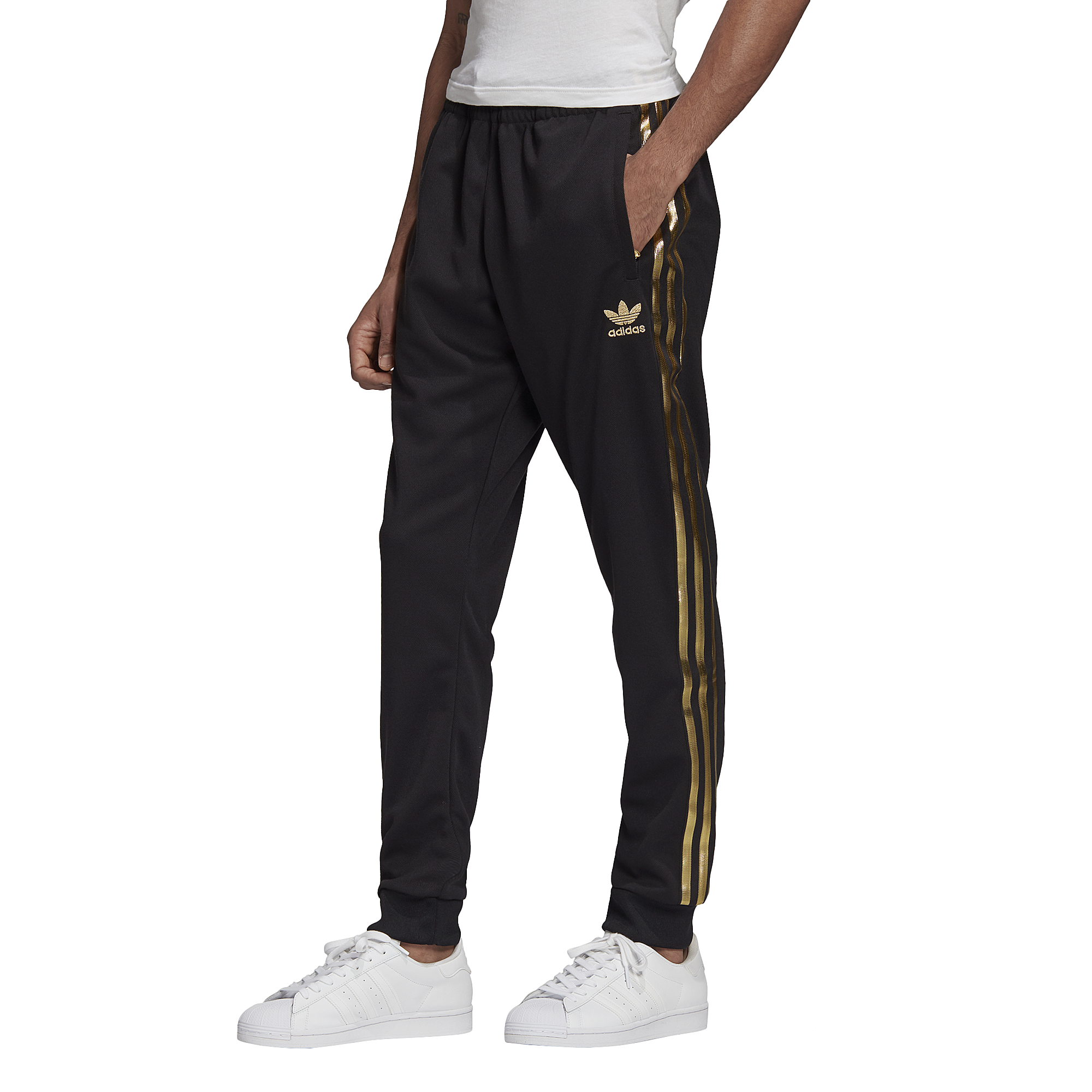 adidas track pants gold stripes