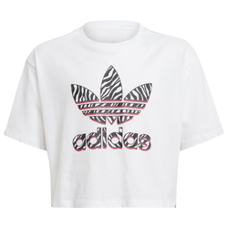 Girls' Grade School - adidas Animal Clash Crop T-Shirt - White/White/Multicolor