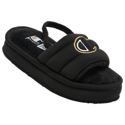 Girls' Toddler - Champion Plush Slides - Black/White/Gold