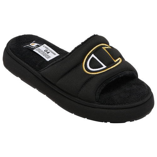 

Champion Girls Champion Plush Slides - Girls' Grade School Shoes Black/White/Gold Size 07.0