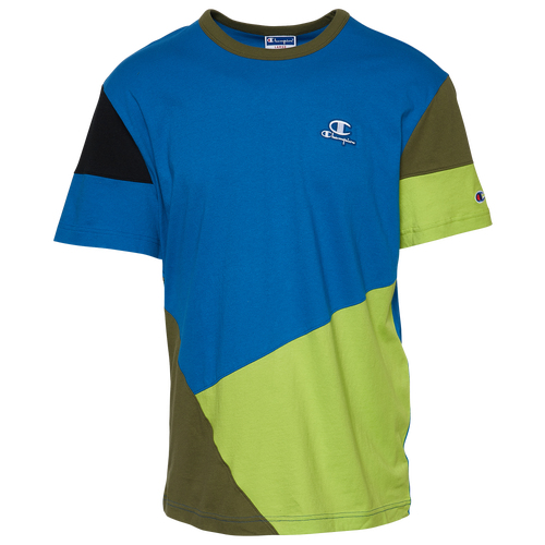 

Champion Mens Champion Patchwork Classic T-Shirt - Mens Blue/Olive/Lime Size S