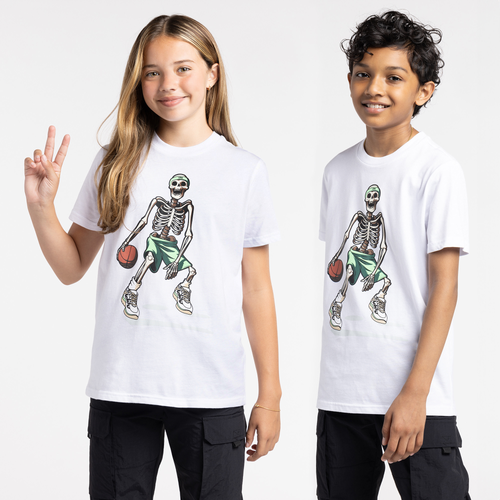 

Boys LCKR LCKR Hoopin Bones Graphic T-Shirt - Boys' Grade School White Size XS
