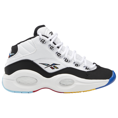 

Boys Reebok Reebok Question Mid - Boys' Grade School Shoe White/Black/Blue Size 05.0