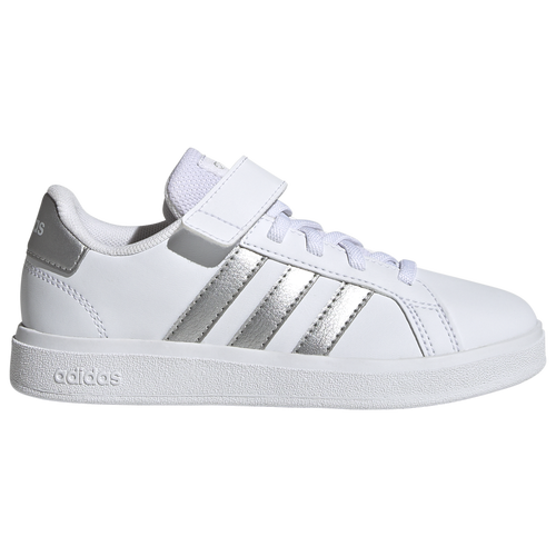 

adidas Boys adidas Grand Court Elastic Laced and Top Strap - Boys' Preschool Shoes Matte Silver/Ftwr White/Matte Silver Size 02.0