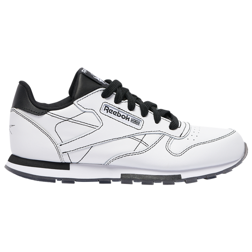 

Boys Reebok Reebok Classic Leather - Boys' Grade School Shoe White/Black Size 04.5