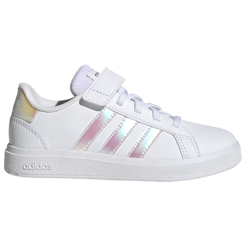 

adidas Boys adidas Grand Court Elastic Laced and Top Strap - Boys' Preschool Shoes Ftwr White/Iridescent/Ftwr White Size 13.0