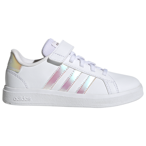 

adidas Boys adidas Grand Court Elastic Laced and Top Strap - Boys' Preschool Shoes Ftwr White/Iridescent/Ftwr White Size 03.0