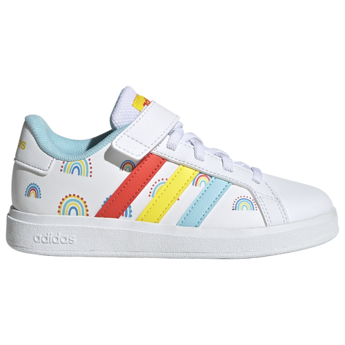 

adidas Boys adidas Grand Court 2.0 Elastic Laced Tennis Shoes - Boys' Preschool Running Ftwr White/Bold Orange/Impact Yellow Size 13.0