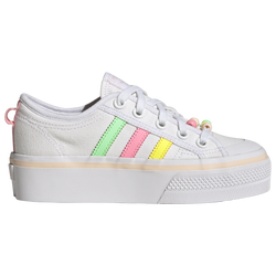 Girls' Grade School - adidas Originals Nizza Platform - White/Pink/Yellow