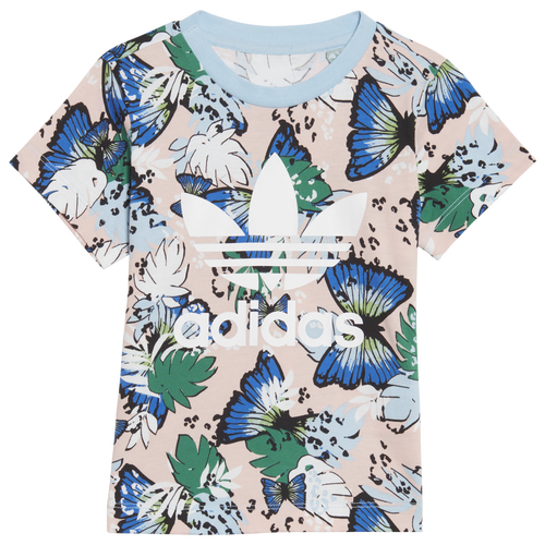 

adidas Originals adidas Originals All Over Print T-Shirt - Girls' Toddler Light Pink/Blue Size 3T