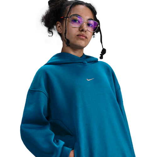 GIRLS - Nike NSW Shine Satin OS Club Fleece Hoodie - Green Abyss/Metallic Gold Mead