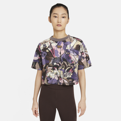 Women's - Nike Plus Femme AOP Short Sleeve Top  - Ironstone /Mtlc Gold 