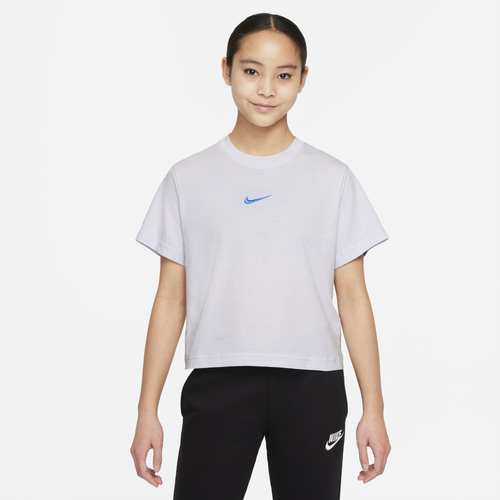 

Girls Nike Nike Essential Boxy T-Shirt - Girls' Grade School Grey/Black Size M