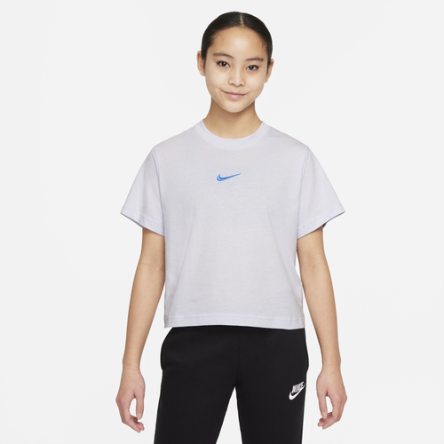 

Nike Girls Nike Essential Boxy T-Shirt - Girls' Grade School Grey/Black Size S