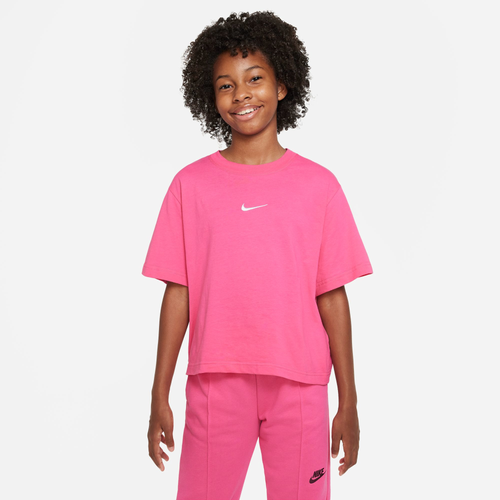 

Nike Girls Nike Essential Boxy T-Shirt - Girls' Grade School Pinksicle/White Size S