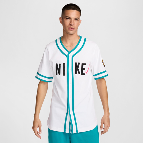 

Nike Mens Nike NSW Baseball Short Sleeve Surf Jersey - Mens White/Teal Size M