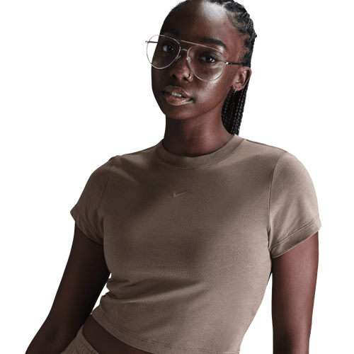 WOMENS - Nike NSW Chill Knit Crop T-Shirt - Mink Brown