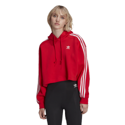 Women's - adidas 3 Stripe Short Hoodie - Red