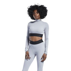 Women's - Reebok Cardi B Long Sleeve Crop - Gray/Black