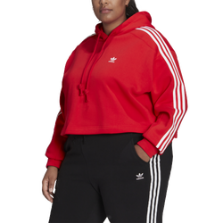 Women's - adidas Plus 3 Stripe Short Hoodie - Red