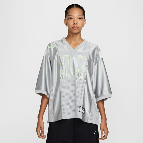 WOMENS - Nike NSW Street S/S GFX Jersey Top - Light Smoke Grey/Barely Volt
