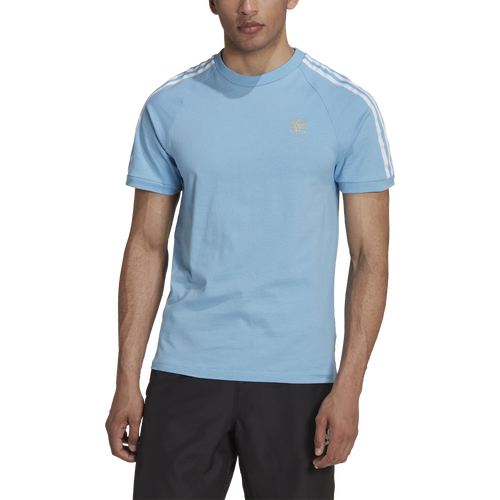 Adidas Originals 3-stripes T-shirt In Light Blue/gold Metallic