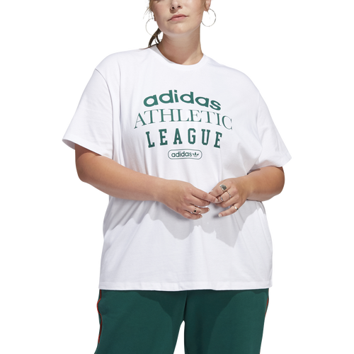 Adidas Originals Plus Size Vintage Sport Boyfriend T-shirt In White/green