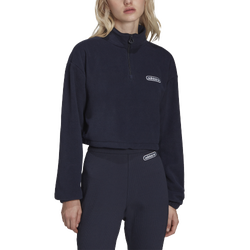 Women's - adidas Originals 1/4 Zip Cropped T-Shirt - Navy/Navy