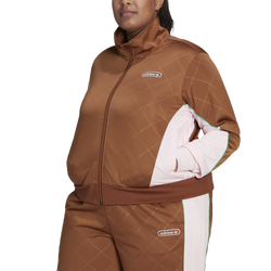Women's - Plus Size - adidas Originals Adicolor Firebird Track Jacket - Brown/Pink