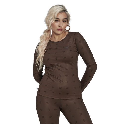 

adidas Originals Womens adidas Originals Slim Allover Print Long Sleeve T-Shirt - Womens Brown Size S