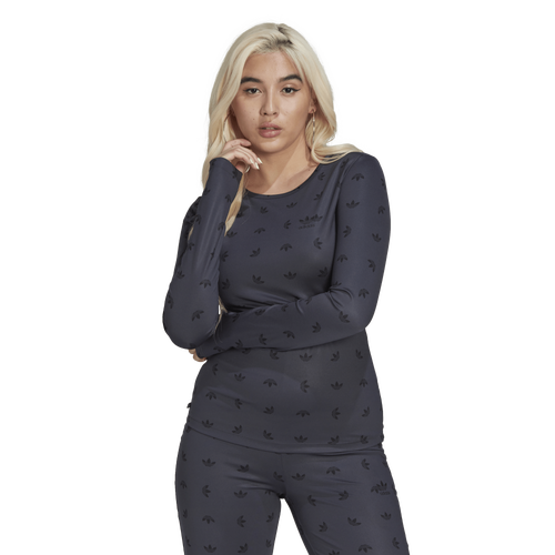 

adidas Originals Womens adidas Originals Slim Allover Print Long Sleeve T-Shirt - Womens Black Size XS
