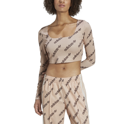 Women's - adidas Originals Long Sleeve Crop Top - Tan/Black