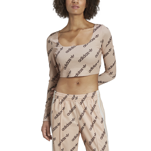 

adidas Originals Womens adidas Originals Long Sleeve Crop Top - Womens Tan/Black Size L