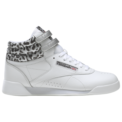 

Reebok Girls Reebok Freestyle HI Snow Leopard - Girls' Grade School Shoes Gray/White/Black Size 07.0