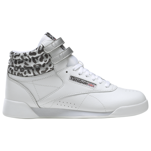 

Girls Reebok Reebok Freestyle HI Snow Leopard - Girls' Grade School Running Shoe Gray/White/Black Size 05.0