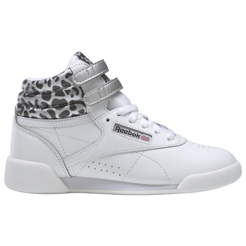 

Reebok Girls Reebok Freestyle HI Snow Leopard - Girls' Preschool Shoes White/Black/Gray Size 03.0